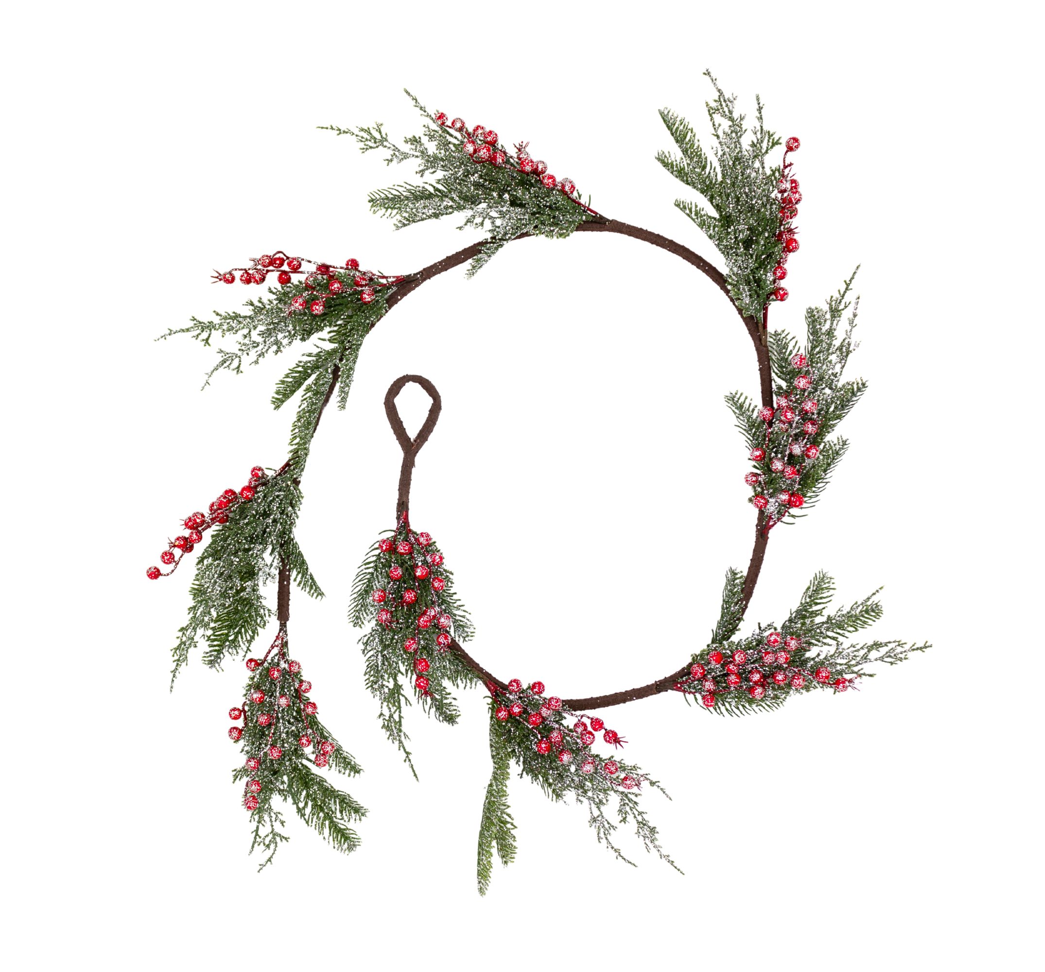 Guirnalda de Enredaderas Cherry de 180 cm con ramas verdes y bayas rojas decorativas. Adorno navideño natural y festivo para interiores o exteriores techados.