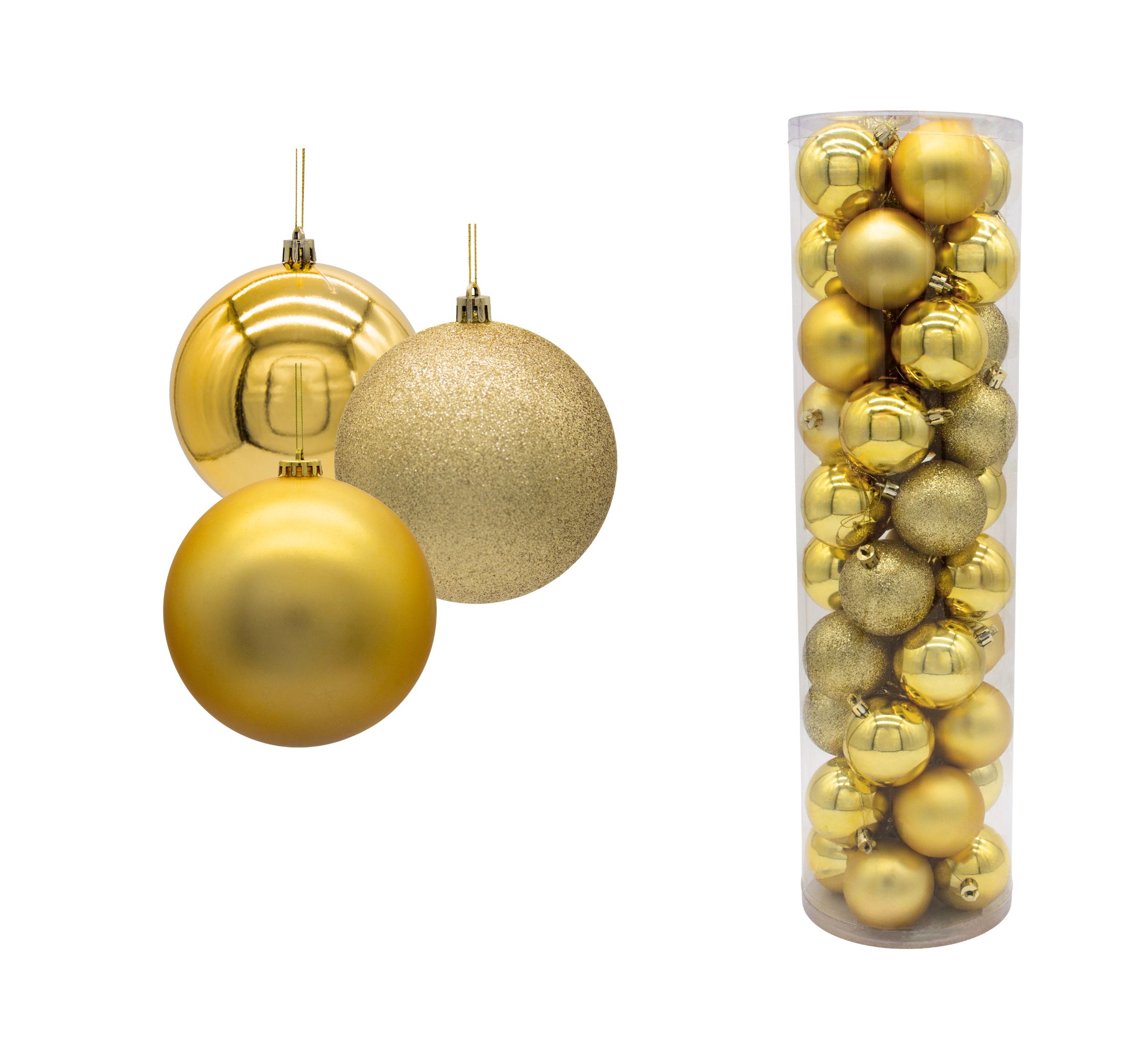 Bolas Navideñas Brillante-Mate-Mirella de 6cm x 40 unidades, colores surtidos con acabados brillantes, mates y escarchados para decoración navideña.