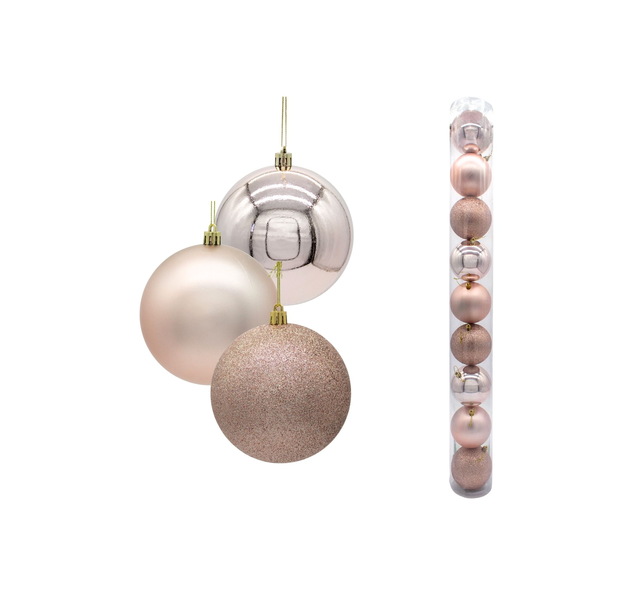 Bolas Navideñas Brillante–Mate–Mirella de 8cm x 9 unidades. Decoración con acabados variados para un árbol elegante y moderno.