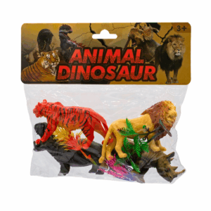 Set de animales salvajes X10 con figuras de tigre, león, hipopótamo, rinoceronte y plantas decorativas.