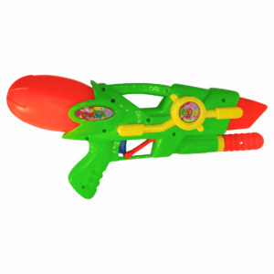 Pistola de agua Mega verde con tanque naranja.