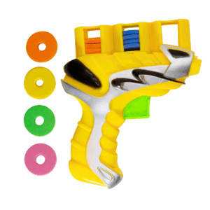 Lanza Discos amarillo con diseño ergonómico y discos plásticos de colores