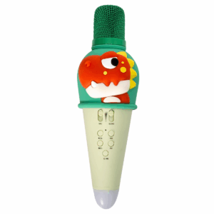 Micrófono infantil con diseño de dinosaurio para cantar y jugar.