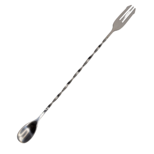 Cuchara mezcladora larga con tenedor de 32 cm en acabado metálico