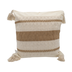 Forro de cojín de 43 cm x 43 cm con diseños decorativos y borlas en las esquinas en tonos neutros