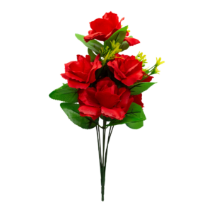 Ramo de flores sintéticas decorativas con hojas verdes y varios tallos para decoración de interiores.