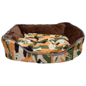 Cama para mascota con diseño camuflaje, bordes elevados y cojín acolchado de 49 cm