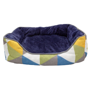 Cama para mascota con diseño geométrico, interior acolchado y bordes elevados de 52 cm
