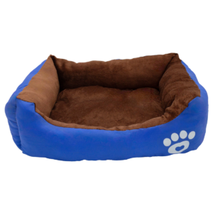 Cama acolchada para mascota de 44 cm en color azul con interior marrón y bordes elevados