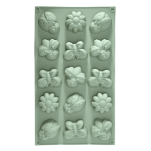 Molde de silicona con 12 cavidades en forma de animales y flores de 29.5 x 18.5 cm