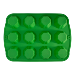 Molde verde para cupcakes con 12 cavidades en forma de flor de 35 cm