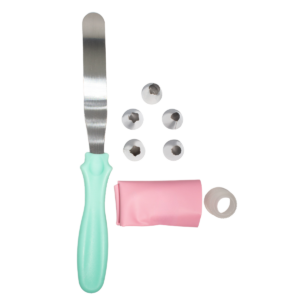 Kit de manga pastelera con espátula amarilla, boquillas metálicas y acoplador para decoración