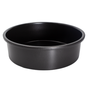 Molde circular desmontable de metal con recubrimiento antiadherente de 22 cm visto desde arriba y de perfil