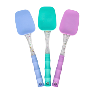 Espátulas de silicona de colores con mango ergonómico y diseño brillante con detalles decorativos