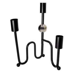 Candelabro decorativo metálico negro de 3 brazos con diseño ondulado de 23.5 x 25 cm