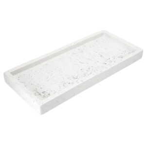 Bandeja decorativa rectangular en piedra de 11 x 7 cm con acabado texturizado en color claro ideal para organizar objetos pequeños