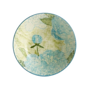 Plato hondo redondo verde y azul de 20x5 cm con diseño decorativo