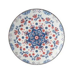 Plato semi pando de 10.5 cm con diseño mándala azul, rojo y blanco