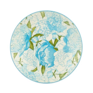 Plato semi pando de 10.5 cm con diseño floral verde y azul