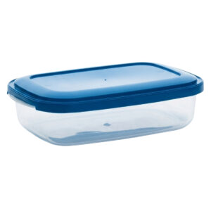 Caja Picnic baja de 2 litros con cuerpo transparente y tapa azul